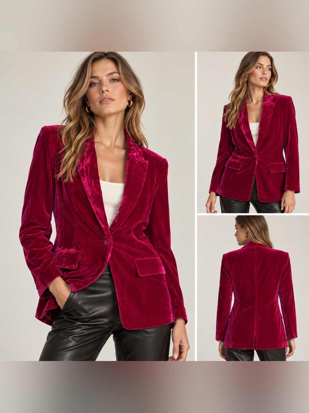 $150msrp Anthropologie NWT Matte Velvet Blazer Fuschia Pink Endless Rose Large